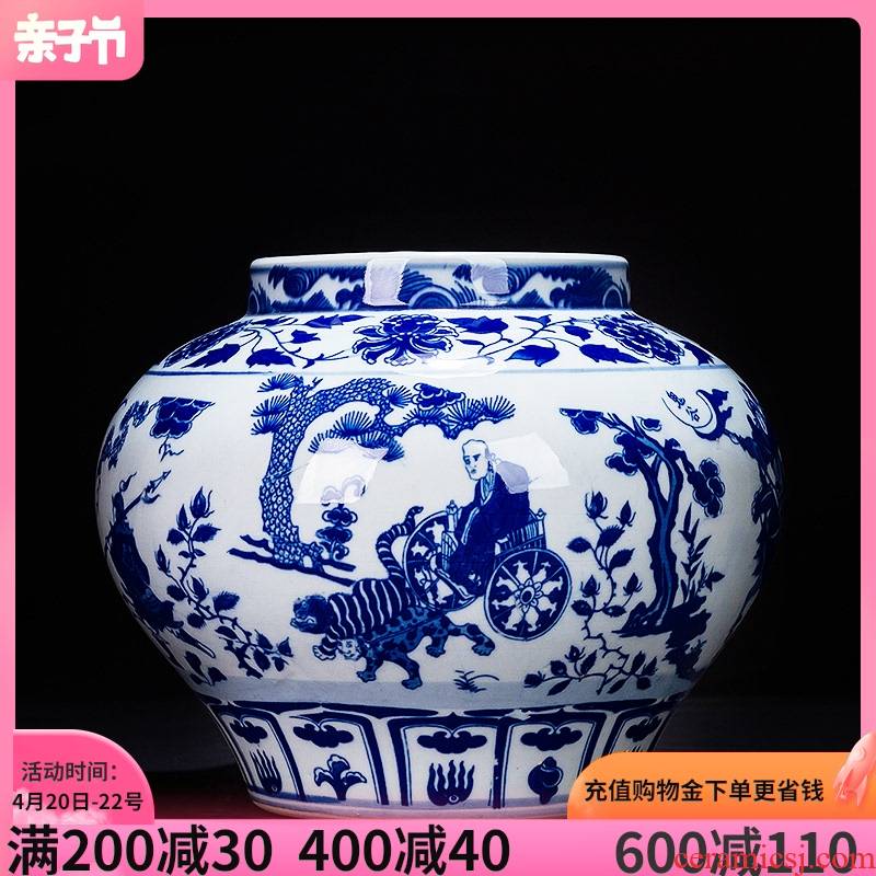 Jingdezhen ceramic blue and white porcelain vase furnishing articles rich ancient frame antique Chinese written down the mountain handicraft sitting room