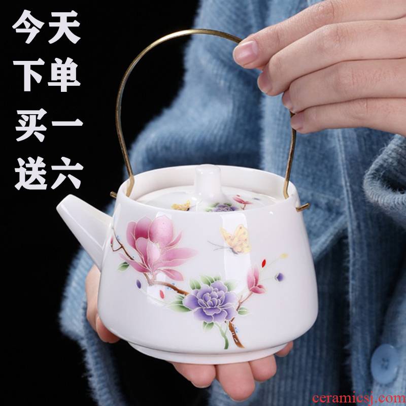 Jingdezhen ceramic tea set a pot of six cups of Japanese household small set of white porcelain pot of tea pot hot girder