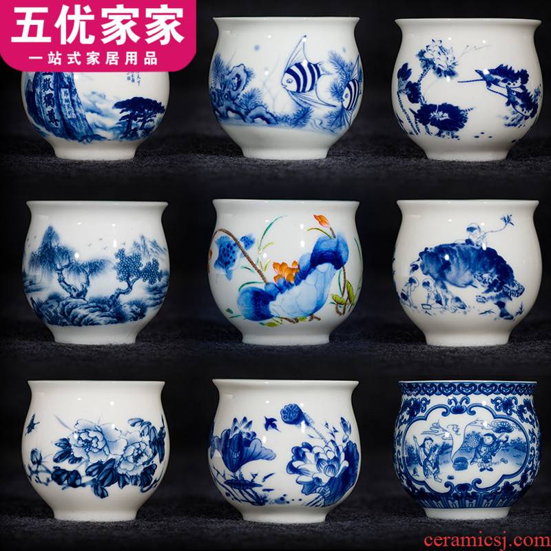Ceramic cups one cup of tea large bowl sample tea cup jingdezhen blue and white porcelain double anti hot thickening of blue and white porcelain