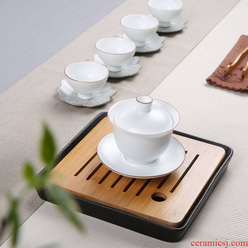 Qiao MuChun color three ceramic tureen tea cups to bowl of household kung fu tea teapot teacup matte enrolled white