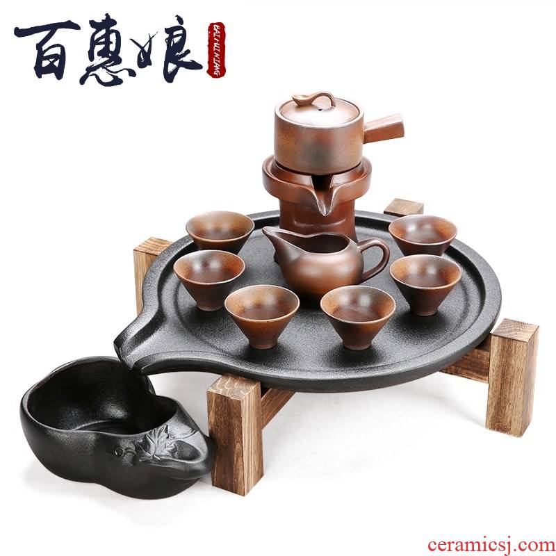 (niang half automatic kung fu tea set home lazy blunt tea ware ceramic teapot cup of a complete set of stone