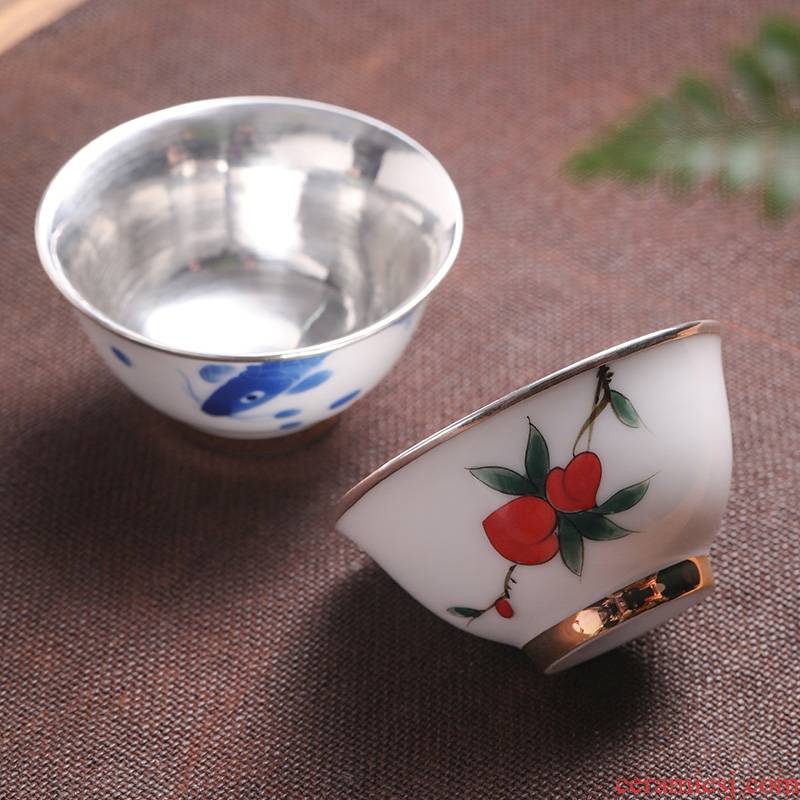 Ms high - end ceramic hand - made teacup male noggin wen xiang sample tea cup wrap large blue and white master cup cup single CPU
