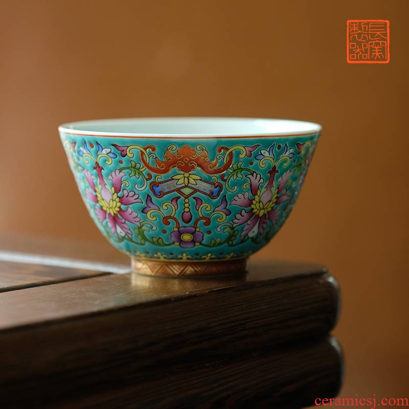 Offered home - cooked in hand - made bat around branch lines colored enamel view of lotus. The sample tea cup of jingdezhen ceramic masters cup by hand