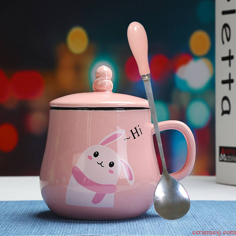 Han edition express cartoon animal keller ceramic cup ultimately responds cup picking spoon, milk cup a cup of coffee cup with cover