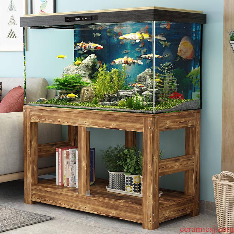 Solid wood, pine grass fish tank bottom ark, chassis base cylinder tank customized aquatic animals case mail shelf