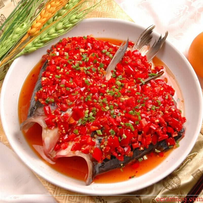 Chop bell pepper fish head dish 10 inches deep plate household hotel plate number 12 is steamed fish dish of ceramic plate circle