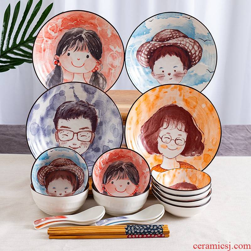 The Parent - child to use chopsticks sets of three Parent - child family dinning home lovely ceramic tableware tableware suit family