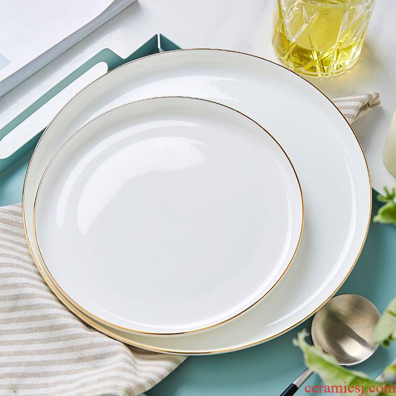 Jingdezhen European - style originality ipads China up phnom penh round steak home plate plate beefsteak platter with flat plate