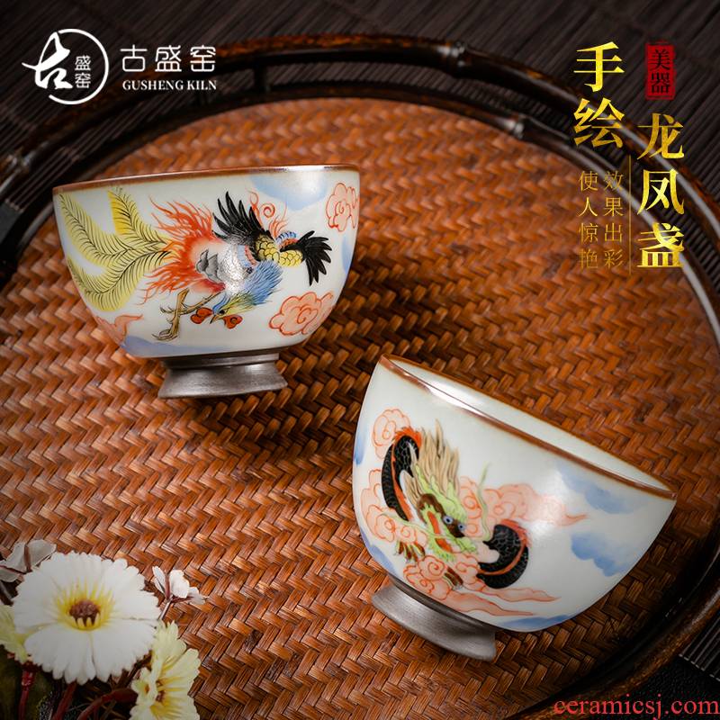 Gu ye sheng up up market metrix one cup of a cup of pure checking ceramic sample tea cup hand - made zodiac longfeng kung fu tea cup