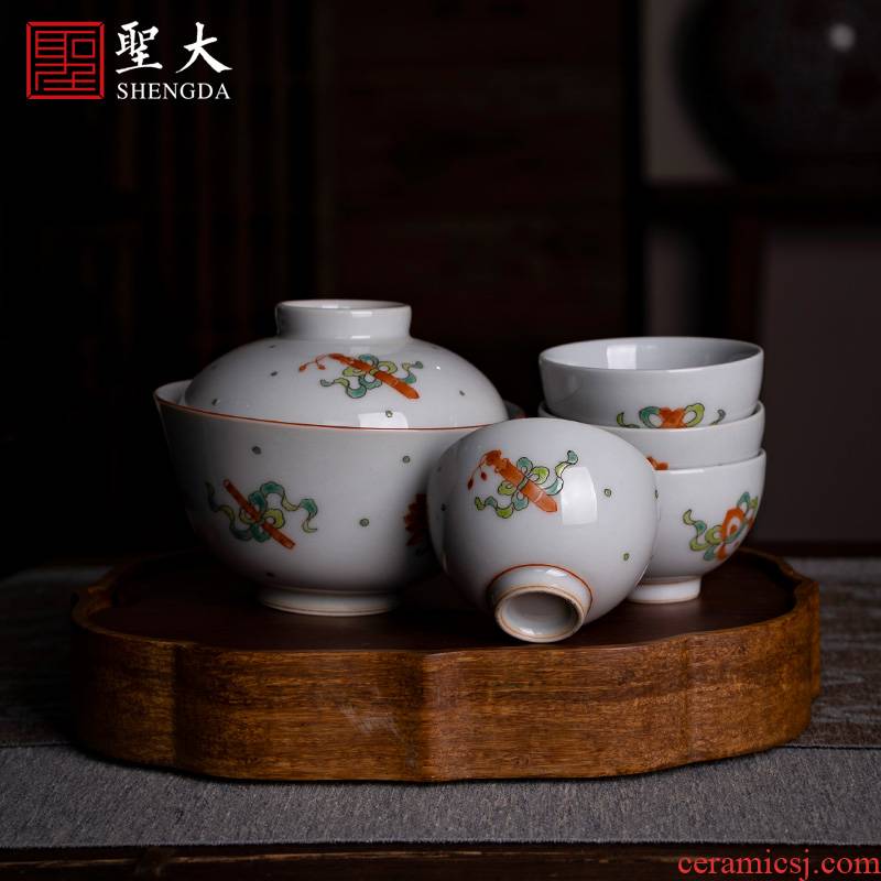 Holy big pure manual hand - made ceramic masters cup tea ancient color sweet grain tureen sample tea cup set of kung fu tea cups