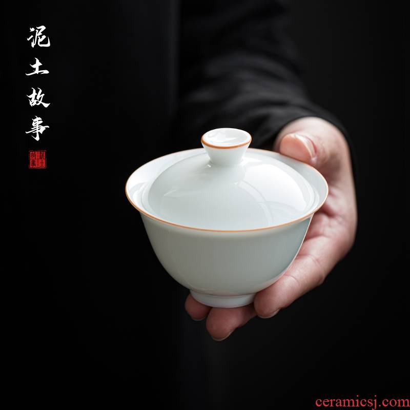 Dehua white porcelain only three tureen suet jade ceramic cups a single bowl with cover high - end tea sets tea