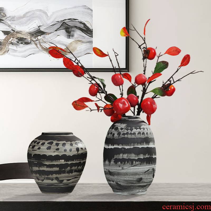 Jingdezhen vase dry flower arranging new Chinese ink painting ceramics table TV ark, place of the sitting room porch decoration
