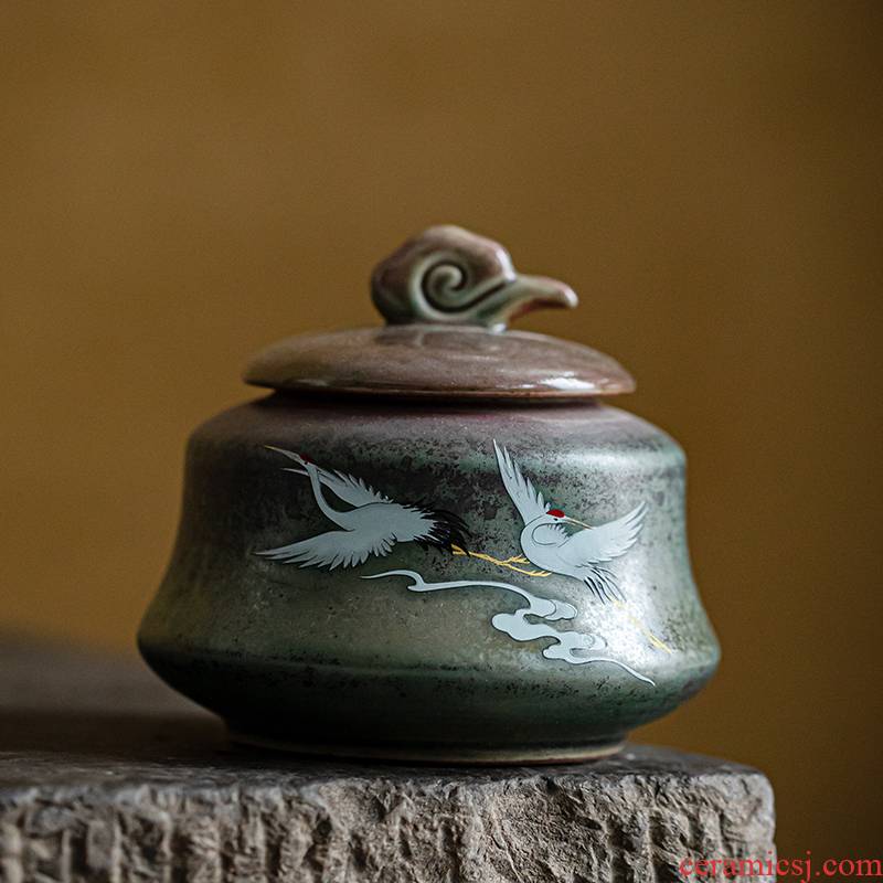 Japanese tea as cans ceramic xiangyun flying crane, storage tank sealing kung fu tea tea tea accessories and tea pot