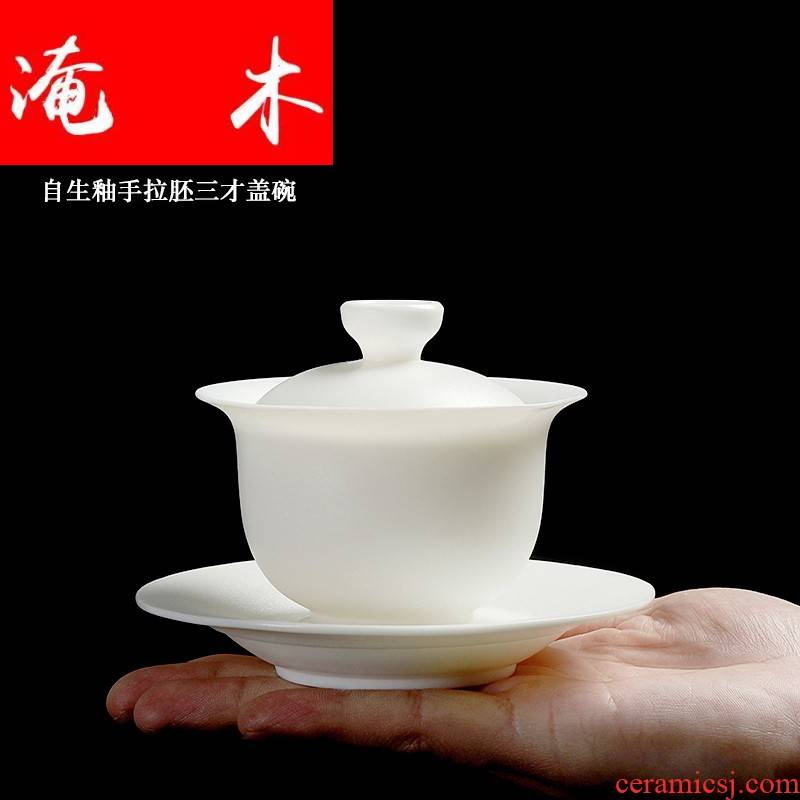 Submerged wood dehua pure manual white porcelain household kung fu tea tureen ceramic cups large Chinese three bowl mercifully