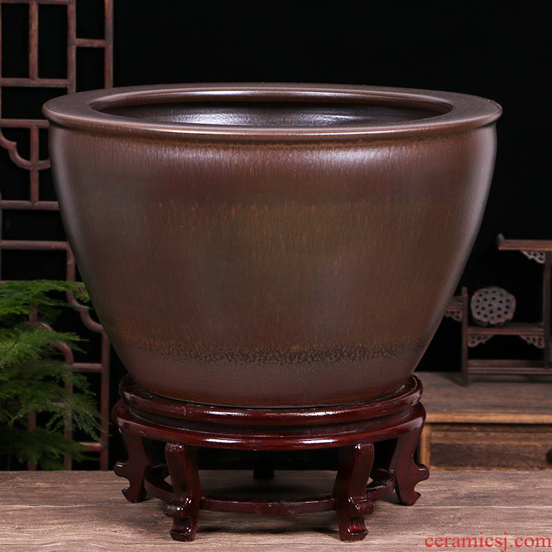 Jingdezhen ceramic tank yard large bowl lotus lotus lotus cylinder cylinder tortoise tank glaze lotus basin