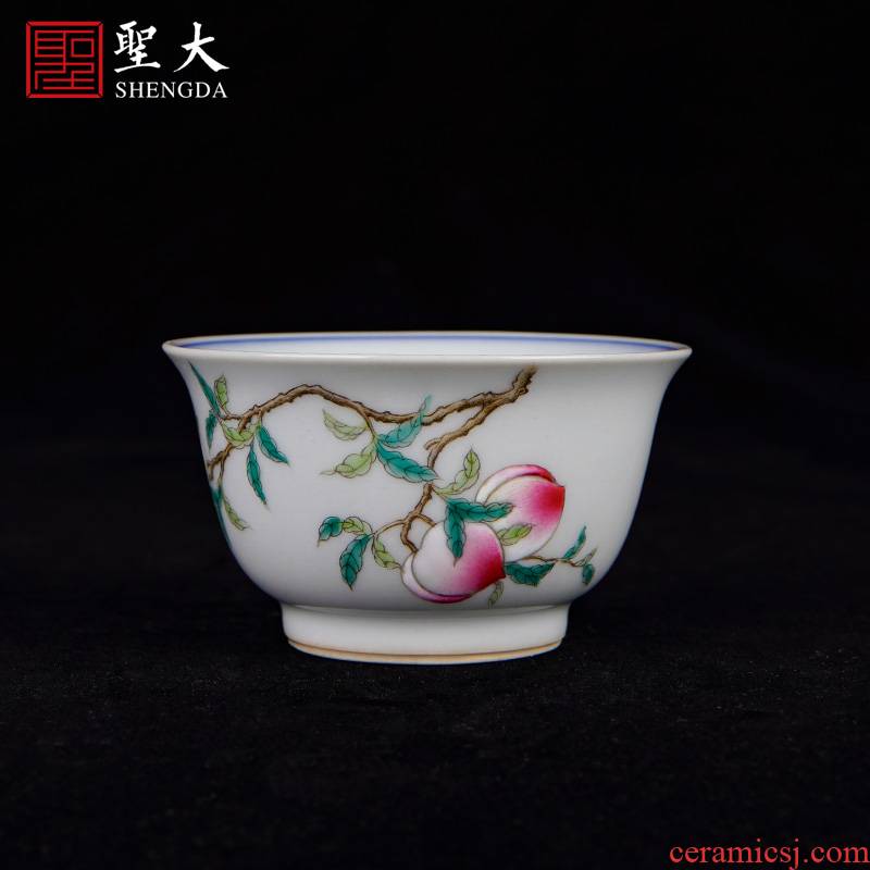 St the ceramic masters cup hand - made jingdezhen blue and white tie up branch lotus famille rose, peach sample tea cup tea kungfu tea cups