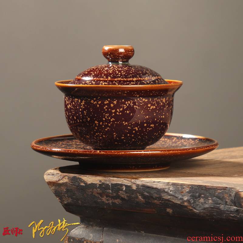 The Master artisan fairy Chen Weichun golden marble only three tureen ceramic checking kung fu tea tea cups
