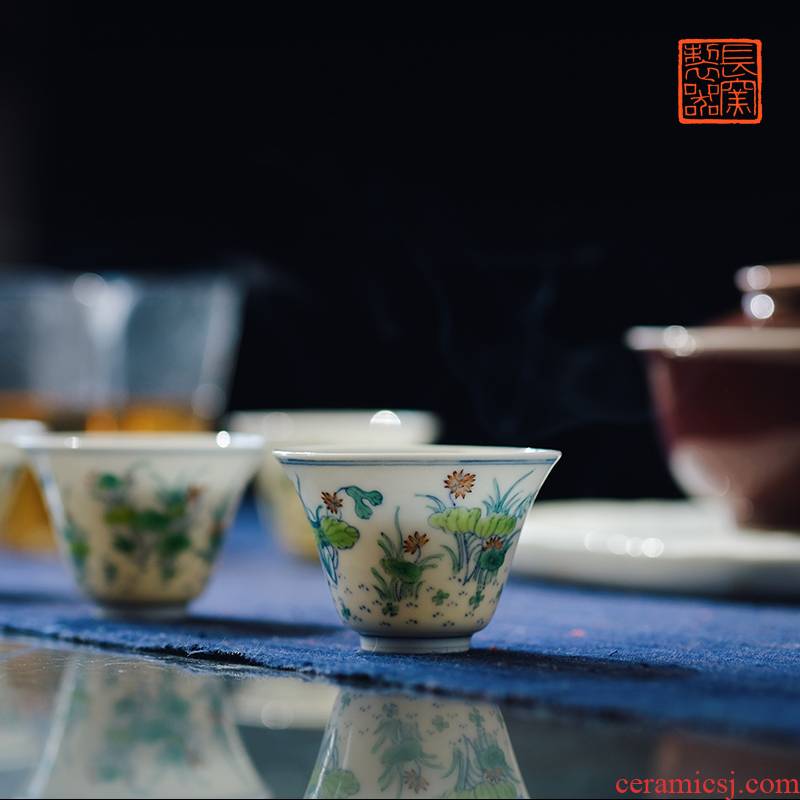 Offered home - cooked view flavour to maintain a pipe in the color lotus cup jingdezhen pure manual archaize ceramic tea cups
