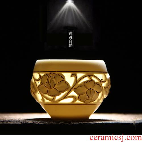 Ceramic kung fu master cup paint hollow double - layer cup not hot cups sample tea cup and exquisite cups of tea cups