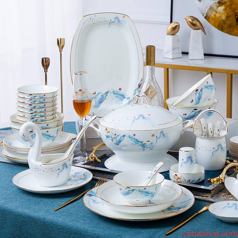 Light dishes suit household modern Chinese wind up phnom penh excessive ipads China jingdezhen high - grade dishes housewarming combination