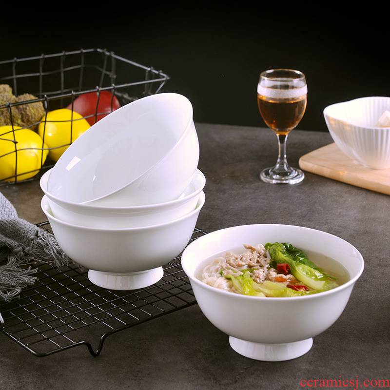 Household creative move ceramic rice bowl suit Chinese style is not pure white, tall foot ipads bowls to eat noodles bowl