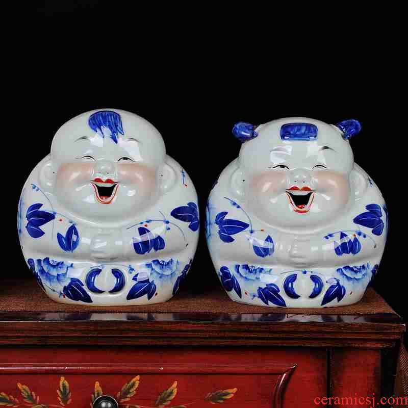 Jingdezhen blue and white porcelain ceramic dolls household adornment ark hotel office furnishing articles hand - made of fuwa