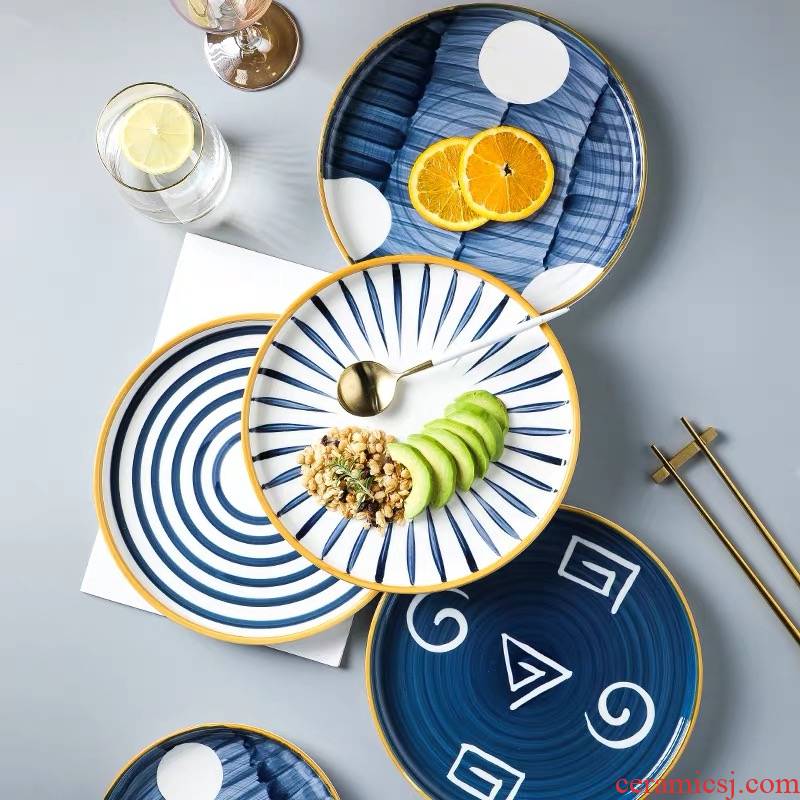 Japanese hand - made ceramic household utensils.net red creative dish plate Nordic breakfast tray, western food steak plate plate plate