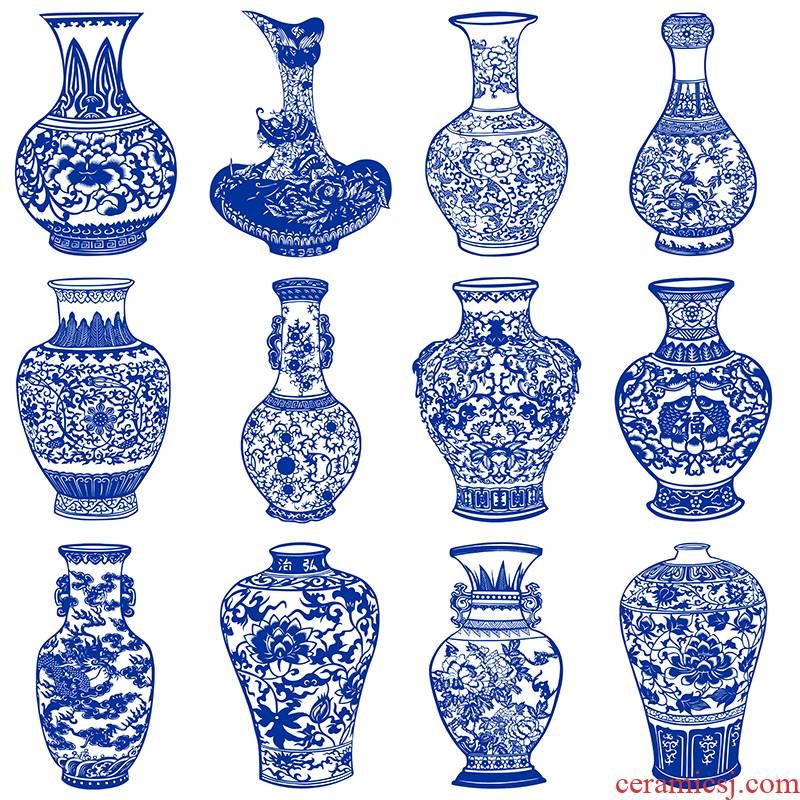 Black and white printing cca shut of the design of blue and white porcelain vase paper - cut 12 sharp Chinese wind is carved paper pattern material