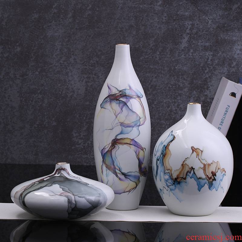 New Chinese style example room light ceramic handicraft furnishing articles household act the role ofing is tasted jingdezhen ceramic vase key-2 luxury three - piece suit