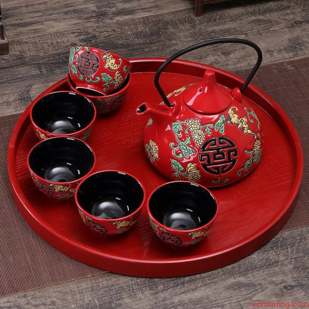 The New amended marriage celebrates the elder toast cups a teapot creative ceramic tea set question continental red bowl.