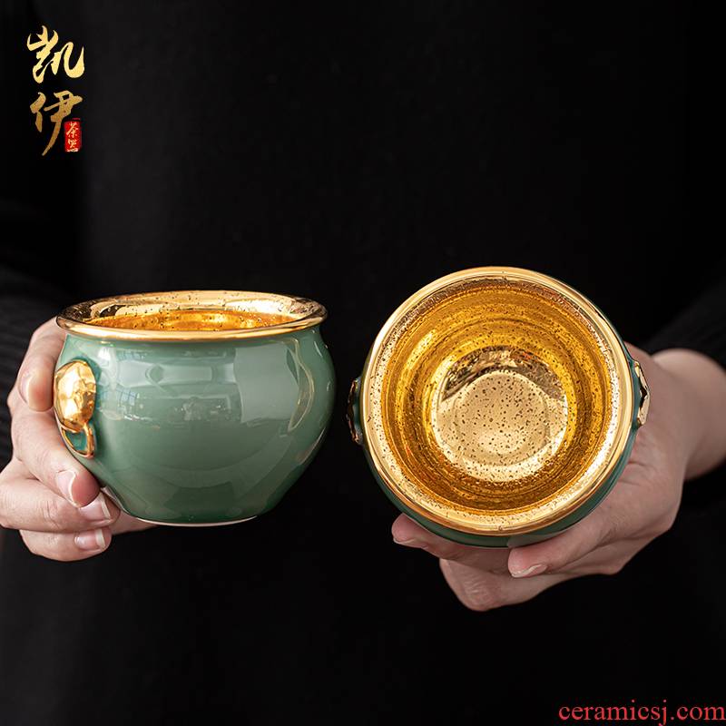 Celadon gold cup master cup size master cup lion cup graven images cup ceramic sample tea cup kung fu personal cup