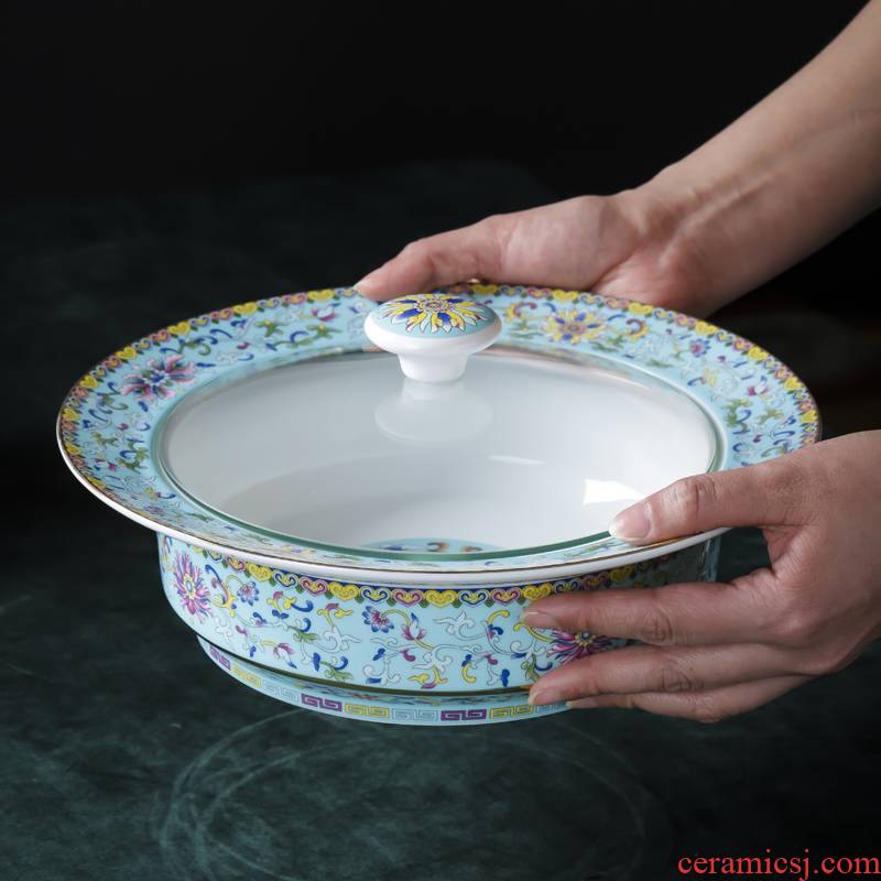 Jingdezhen ceramic big ready - to - cook soup bowl with cover bowl restaurant hotel tableware dish dish court enamel bowls
