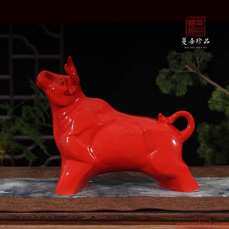 Jingdezhen up red porcelain ox endeavour China bull market red bull auspicious China raging bull
