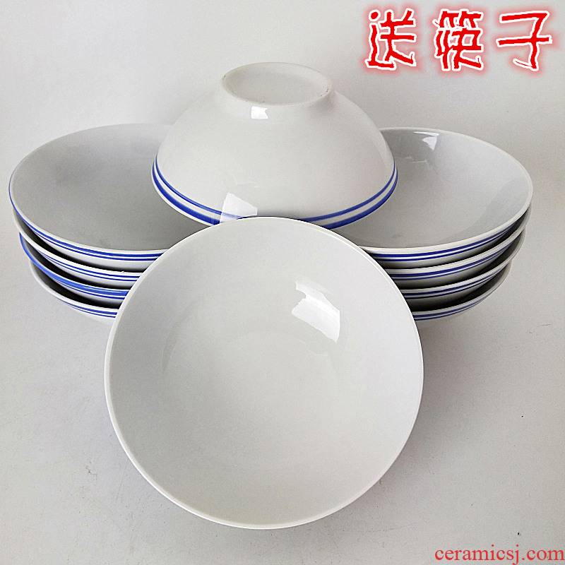 Hat to microwave bowl of soup bowl old bowl jingdezhen ceramic surface 6 blue edge of the old bowl bowl of rice