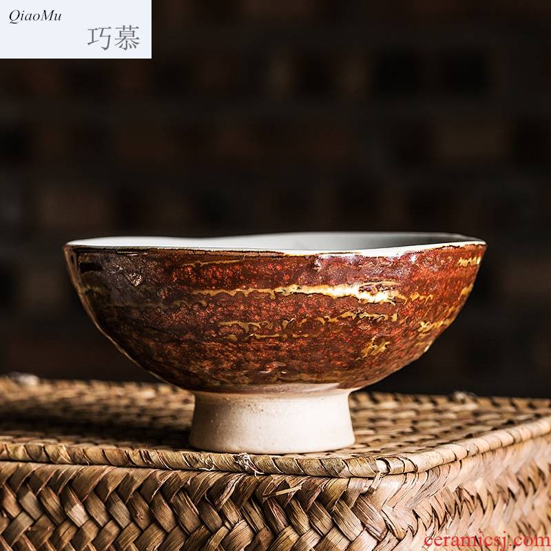 Qiam qiao mu move Japanese bowls of primitive simplicity of creative household ceramic bowl tall bowl of soup bowl of tableware