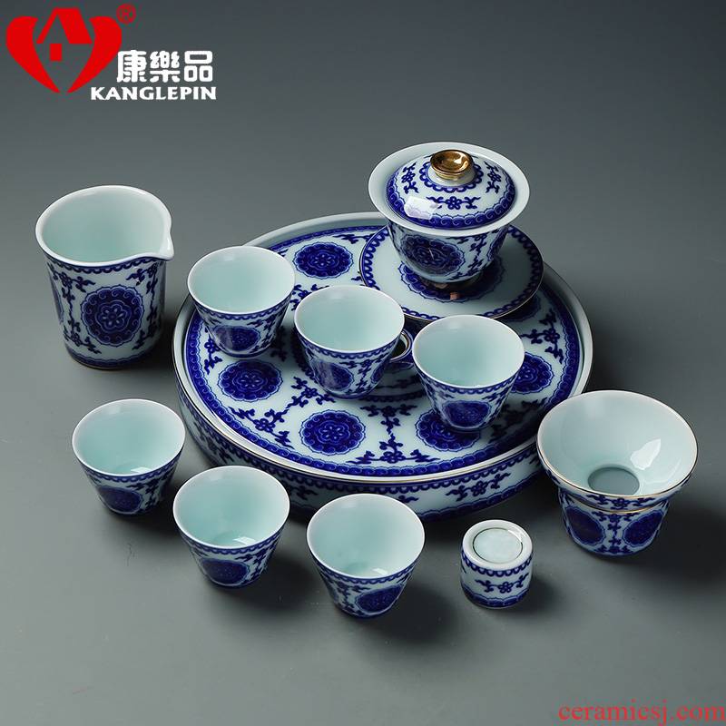 Recreational product set of 12 first 10 inch plate of a complete set of kung fu tea set household ceramics restoring ancient ways of blue and white porcelain cup teapot