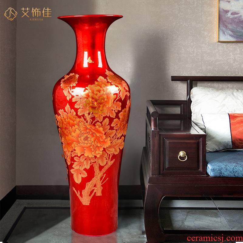 Jingdezhen ceramic large vases, crystal glaze peony flowers prosperous heavy TV ark, sitting room, the opened hotel furnishing articles