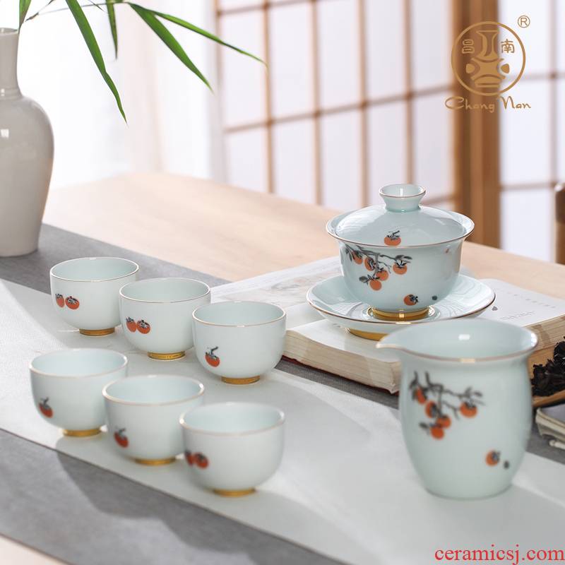 8 head Chang south ceramics jade porcelain paint pure tea set all the best suit tureen belt filter tea tea