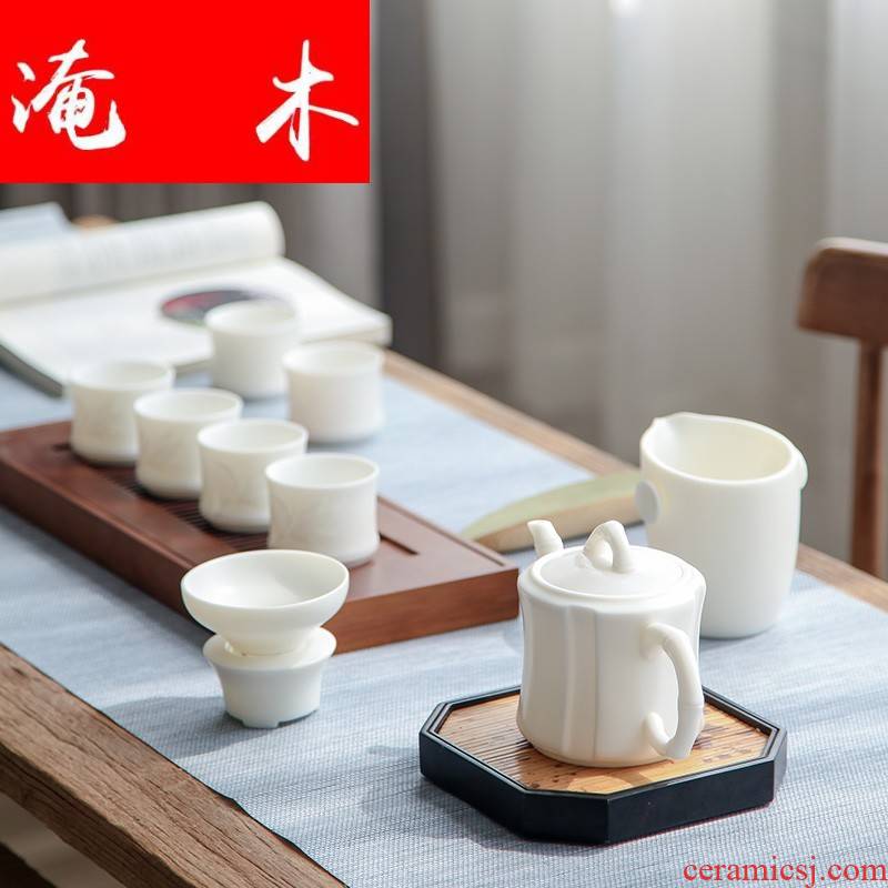 Submerged wood product jingdezhen white porcelain suet jade kung fu tea set suit household 6 office teapot teacup
