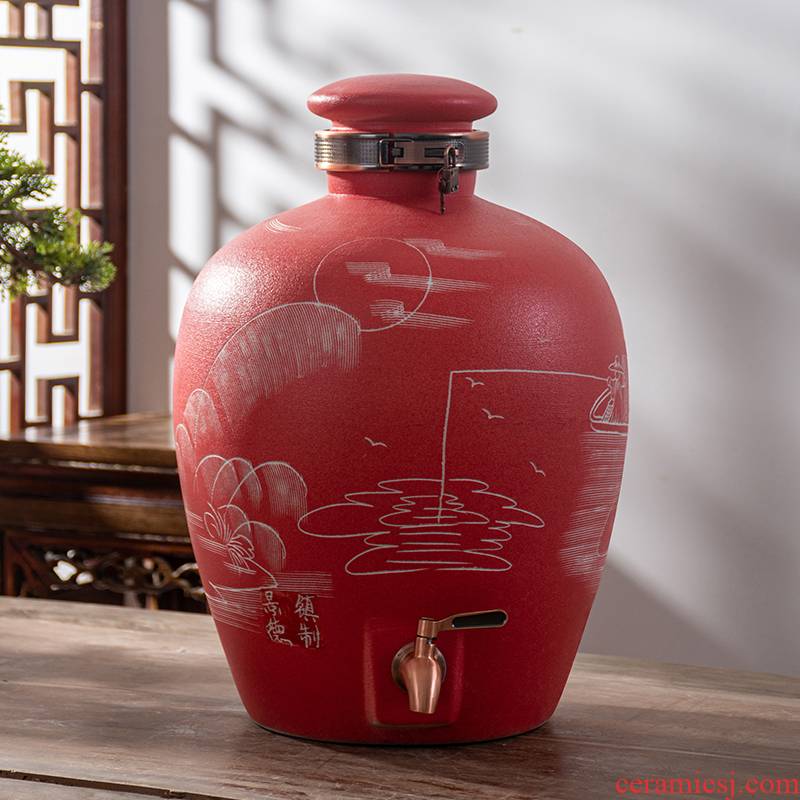 Jingdezhen ceramic jar home 10 jins 20 jins 50 to thicken the seal terms bottle with leading liquor altar canister