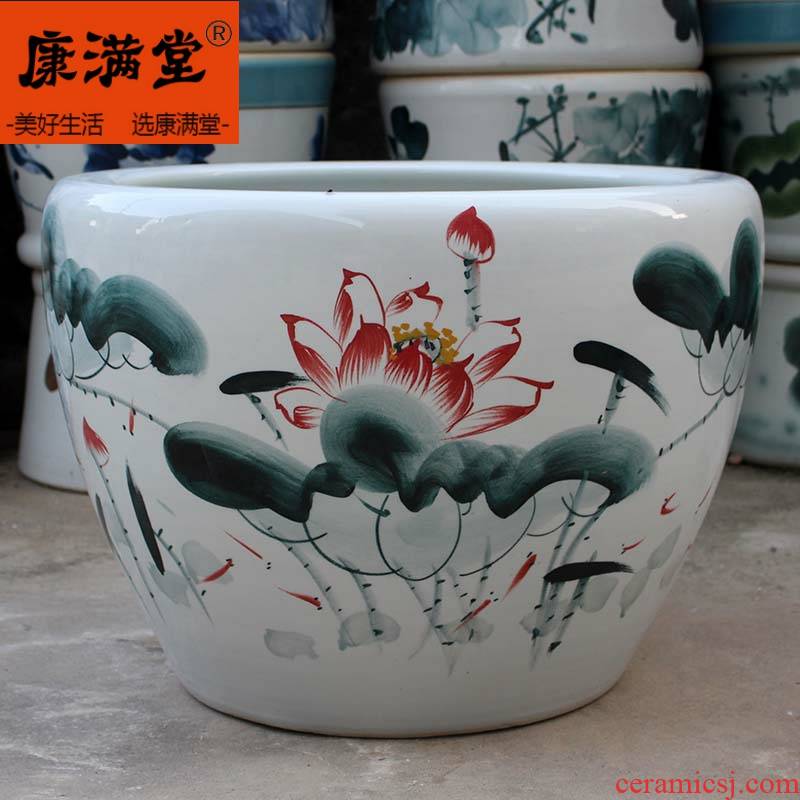 Water lily flower pot blue and white porcelain bowls LianHe flower pot tank of cycas rich tree flower pot courtyard extra - large ceramic cylinder