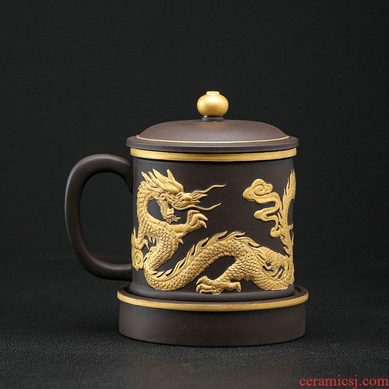 Violet arenaceous individual cup court relief office cup gift boxes large gold dragon wind separation tea cups of tea cups