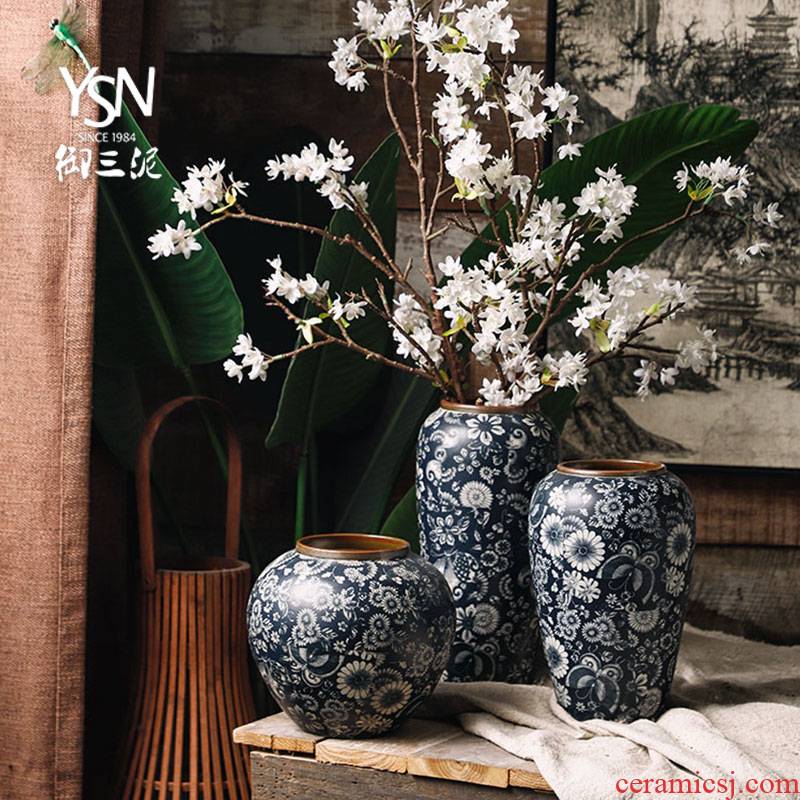 Royal three blue and white mud mesa simulation flower, dried flower arranging flowers adornment furnishing articles ceramic vases, new Chinese style restoring ancient ways is the living room