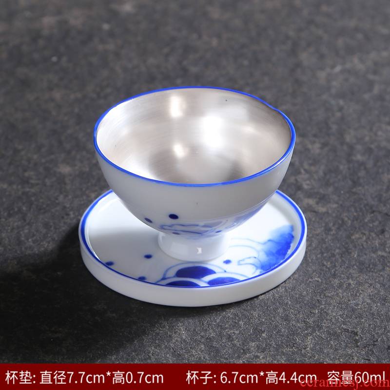 Tasted silver gilding hand - made kung fu tea set of blue and white porcelain ceramic cups of tea a single people with masters cup bowl sample tea cup
