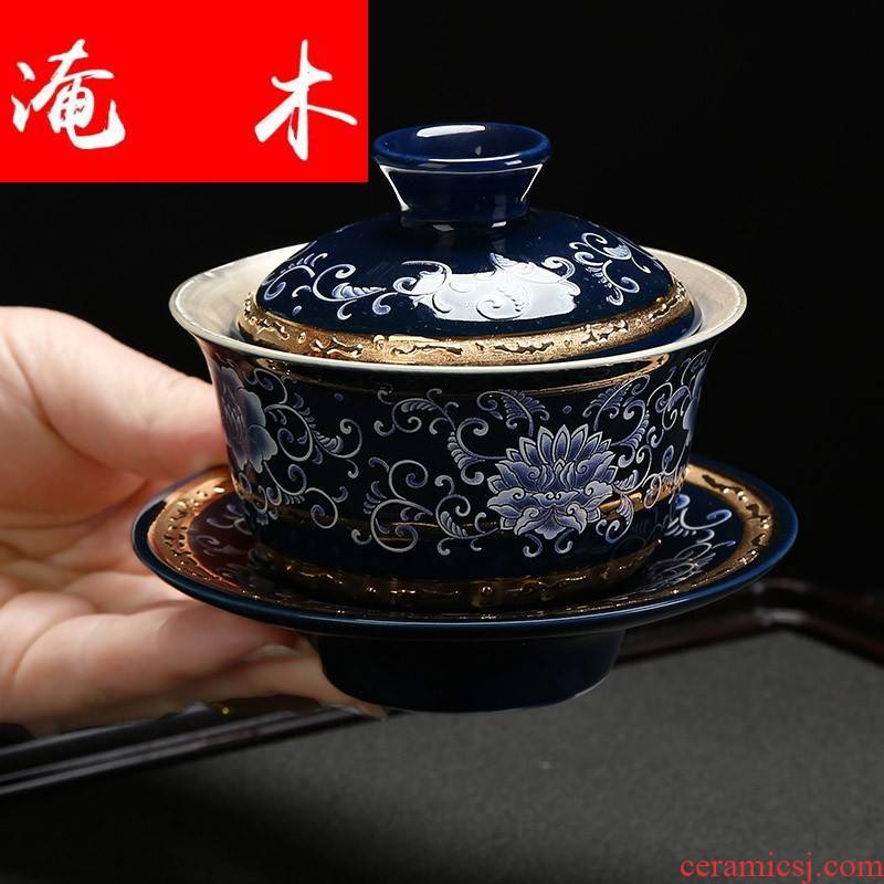 Submerged wood jingdezhen silver tea set 999 thickening kung fu tureen coppering. As silver cup bowl of blue and white gold ceramic tea set interface