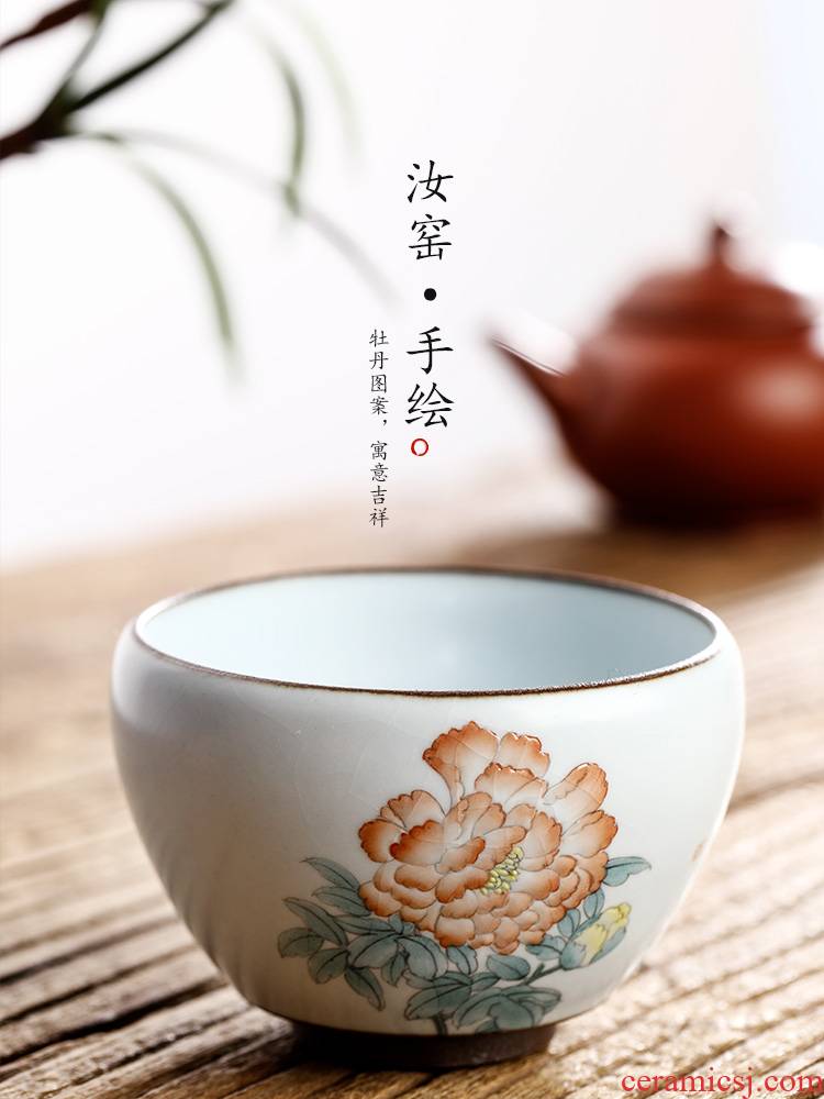Your up master kung fu tea cup single CPU jingdezhen checking sample tea cup hand - made ceramic tea set peony is female