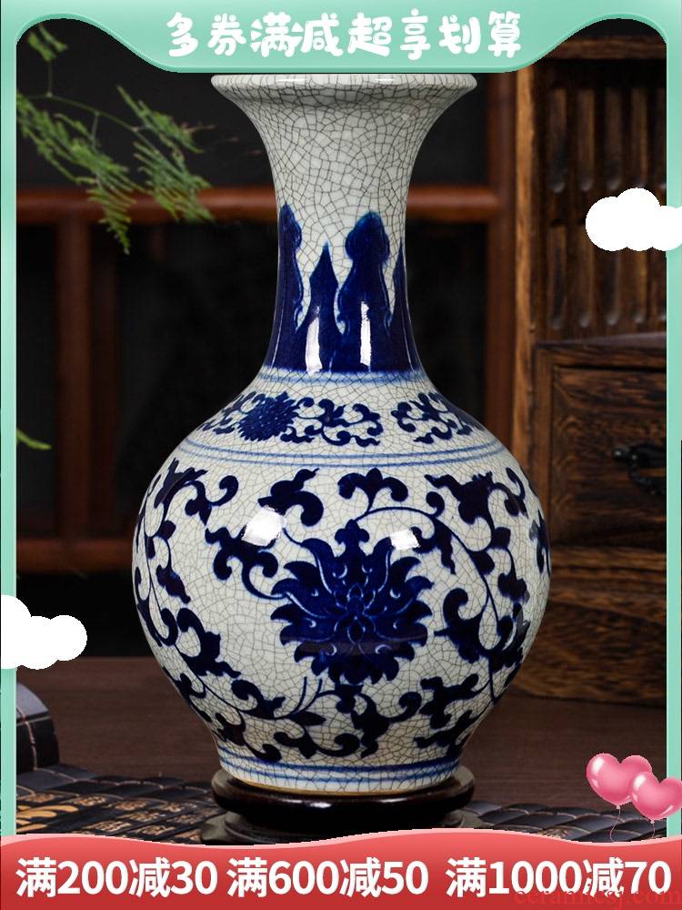 Archaize of jingdezhen ceramics up with blue and white porcelain vase Chinese style living room home decoration flower arranging rich ancient frame furnishing articles