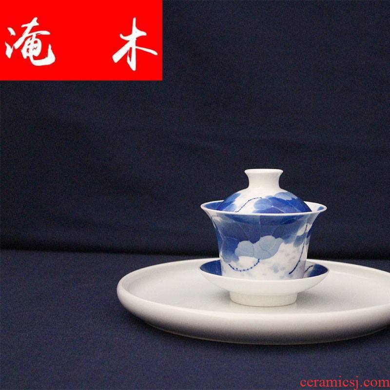 Submerged wood "little sister studio" jingdezhen blue and white FenShui high temperature ceramic tureen tea lotus three only