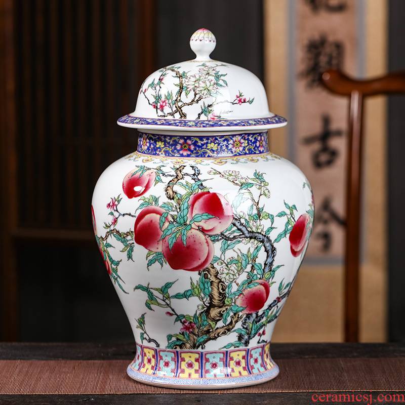 Archaize of jingdezhen ceramics powder enamel nine peach figure storage tank caddy fixings large sealed jar with cover home furnishing articles