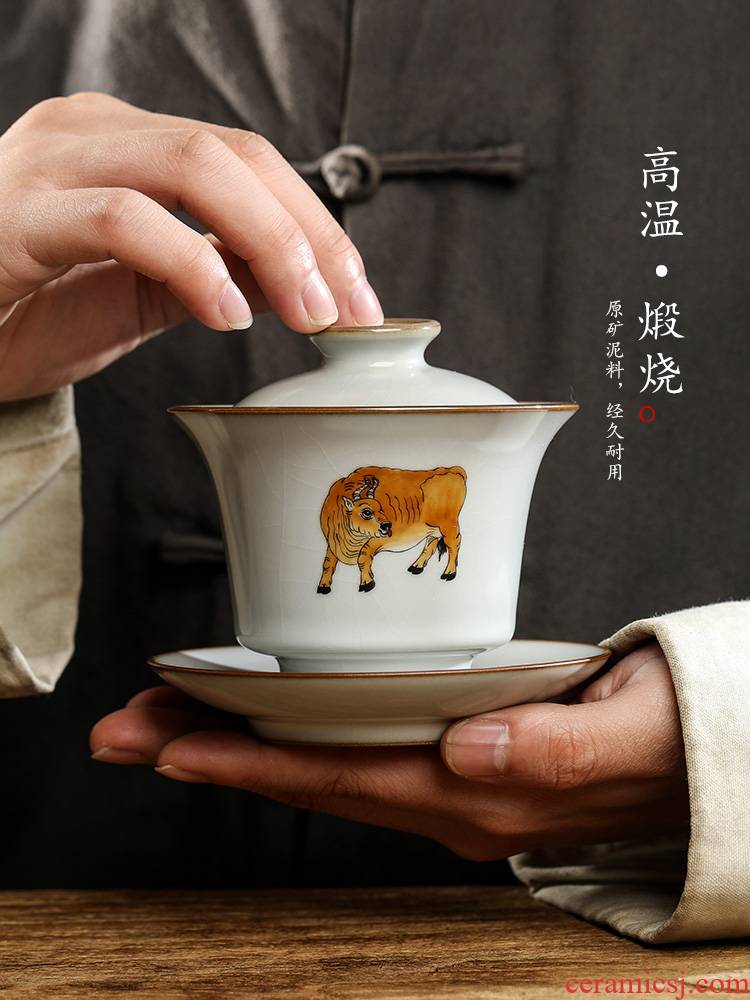 Checking out iron three tureen teacup only protect your up jingdezhen hand - made zodiac cattle ceramic kung fu tea tea bowl